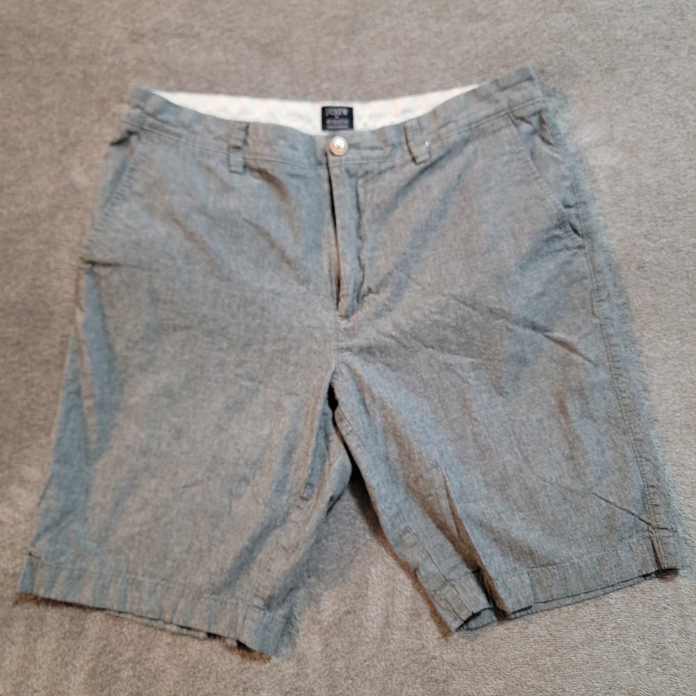 J Crew Rivington Shorts Mens 33 Gray Chambray 11 Inch Cotton Flat Front